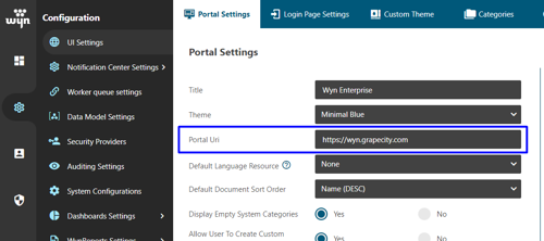 UI Settings tab on the Configuration page of the Admin Portal