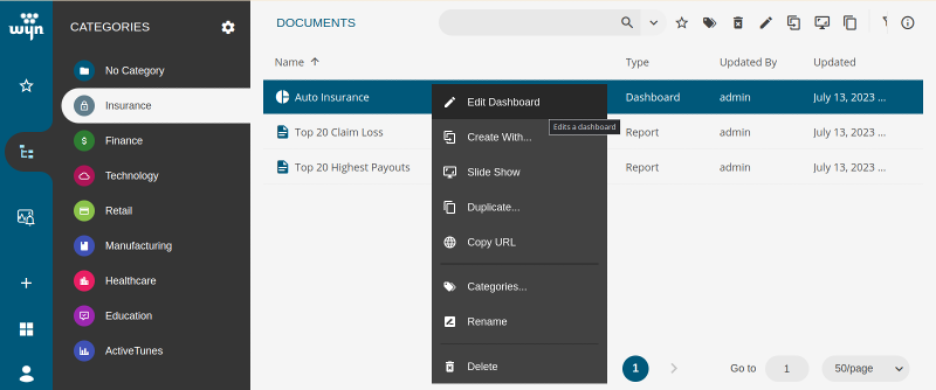 Example of how to edit the dashboard in WynDashboards