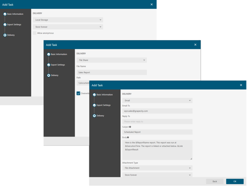 Delivery options in the Schedule Task