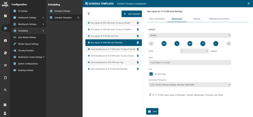 Scheduling tab on the Configuration page