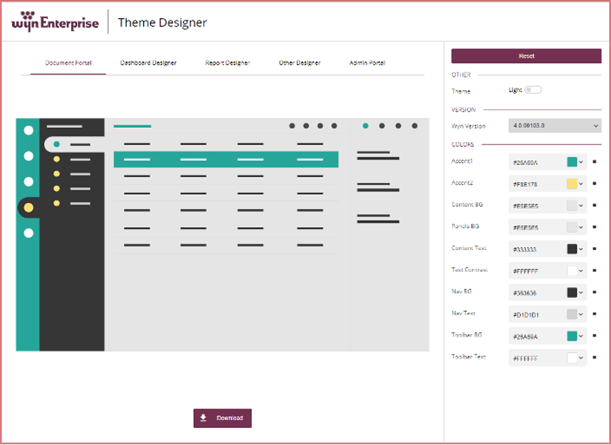 Theme designer in Wyn Enterprise